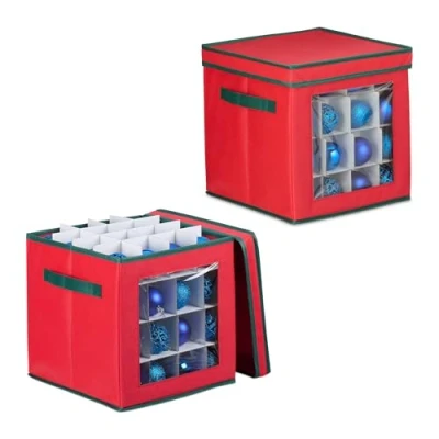 Afbeelding van Relaxdays kerstballen opbergbox organizer kerst opbergdoos set van 2