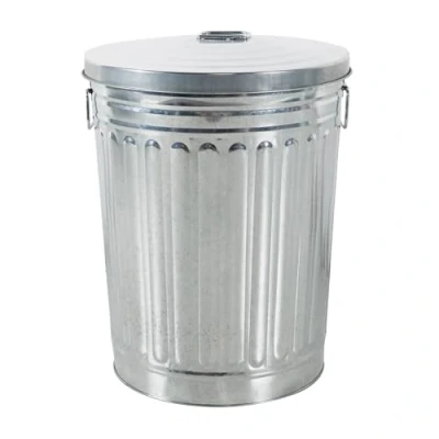 Afbeelding van HAC24 Zink afvalemmer met deksel, 58 liter, zilver, outdoor, tuin, vuilnisbak, vuilnisbak