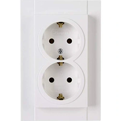 Afbeelding van KOPP Wandcontactdoos Athenis HK07 Inbouw 1 voudig Dubbel Stopcontact Randaarde Helder Glans Wit