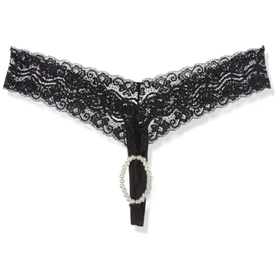 Afbeelding van Cottelli Collection Rio String met Stimulerende Parels Open Kruis Ontwerp Maat M Zwart
