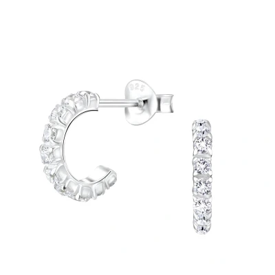 Afbeelding van JoyS Zilveren zirkonia oorringen stud halve hoepel oorbellen 12 mm / 2.3