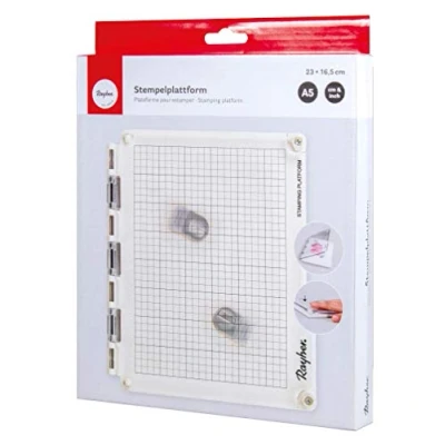Afbeelding van Rayher 29210000 stempelplatform A5, gereedschap voor perfect stempelen, met open pagina&#039;s, exacte positionering van het stempelmotief, heldere stempels en rubberen stempel, wit