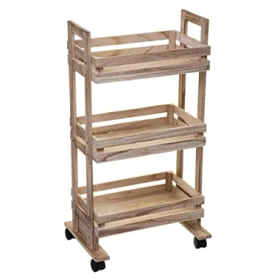 Afbeelding van 5Five Keukentrolley/kast bruin hout 82 x 42 30 cm 3 niveaus fruitkist/wijnkist Opberg trolley