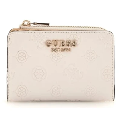 Afbeelding van GUESS Portemonnee Zarela SLG Zip Around Card Case Cream White Logo Crème