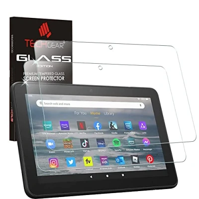 Afbeelding van TECHGEAR 2 pack GLASS Edition past op de gloednieuwe Amazon Fire 7 inch tablet (release 2022/12e generatie) originele screenprotector van gehard glas [2.5D rand] [9H] [Crystal Clarity] [Krasbestendig]