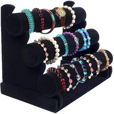 Afbeelding van Fliex Sieraden display Armbanden standaard Zwart Velours 3 rollen