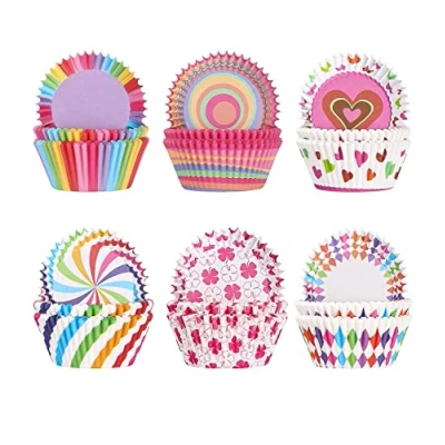 Afbeelding van 300 stuks muffinvormpjes papier, muffins bakvormen, cupcake, regenboogpapier, hoezen, liners, wrappers, voor bakken, dessert, feest, verjaardag, bruiloft