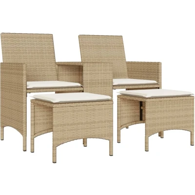 Afbeelding van vidaXL Tuinbank 2 zits met tafel en voetenbanken poly rattan beige