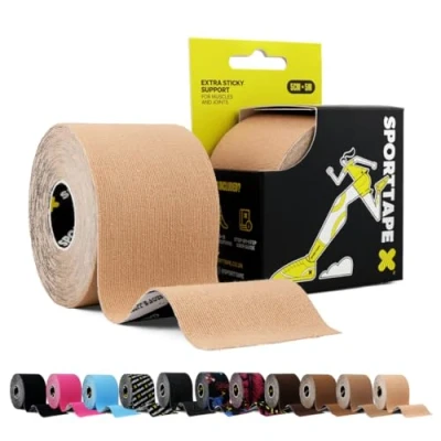 Afbeelding van sporttape Kinesiotape 5 m rol beige fysiotape en bij letsel pijn elastische huidvriendelijke spiertape, waterdicht hypoallergeen