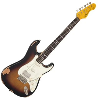 Afbeelding van Vintage Icon V6HMRPR Paul Rose Signature Distressed Sunset Sunburst ST Style elektrische gitaar