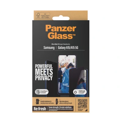 Afbeelding van Screenprotector Samsung Galaxy A15 (5G): PanzerGlass Privacy Ultra Wide Fit Anti Bacterial incl. applicator