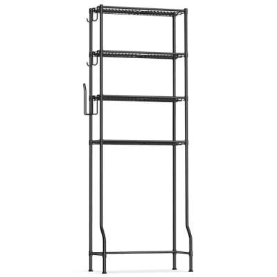 Afbeelding van SONGMICS Toiletrek met 4 verdiepingen, badkamerrek, wasmachinerek, verstelbare planken, haken, toiletpapierhouder, ruimtebesparend, 30 x 63 176 cm, zwart BTS013B01