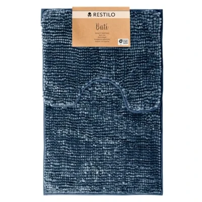 Afbeelding van RESTILO Badmatten 2 delige set 50 x 80 cm + 40 Extra Zacht en Waterabsorberend Badkamertapijt Antislip Badkleed Donker Blauw Bati