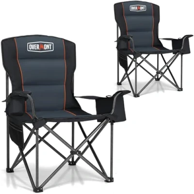 Afbeelding van OVERMONT Set van 2 draagbare opvouwbare campingstoelen met draagtas, gevoerde stoel voor reizen in de open lucht, strand, picknick, wandelen