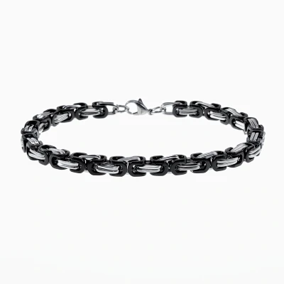 Afbeelding van 22cm x 5mm Vierkant Konigsarmband Heren Stalen Zwarte PVD Coating Zilverkleur Schakelarmband