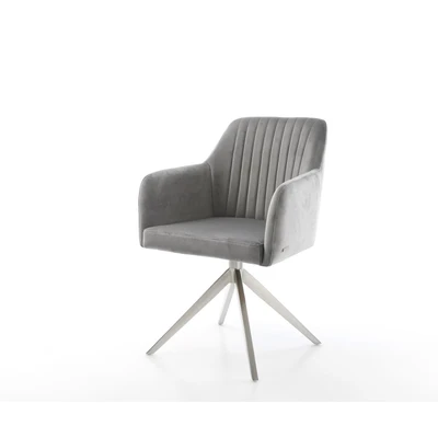 Afbeelding van DELIFE Draaistoel Greg Flex fluweel grijs kruisframe breed roestvrij staal 360 draaibaar rocker functie pocketveer kern