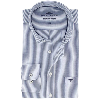Afbeelding van FynchHatton Overhemd Oxford Casual Fit Blauw/dessin XXL