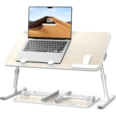 Afbeelding van Laptopbureau voor bed, SAIJI Lap Desks Bed Trays eten Schrijven, Verstelbare Computer Laptop Stand, Opvouwbare Laptafel in Bank en (23,6 x 13 Teak