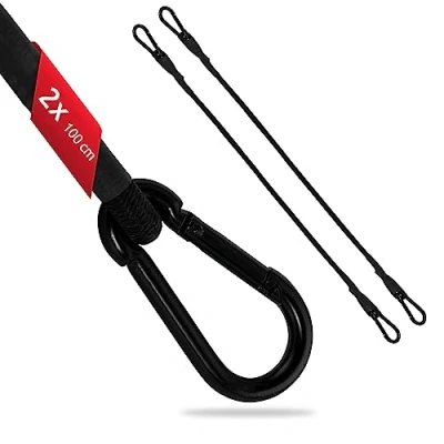 Afbeelding van ECENCE 2x Spanelastiek met karabijn 100cm in Zwart Rubberen spanbanden, bagagespanband, expander, spanband voor fiets, auto, bagage, transportbeveiliging