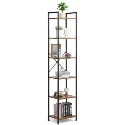 Afbeelding van VEVOR Rustieke Boekenkast Staande Plank Opbergrek Metaal 6 Niveaus 30x40x187cm