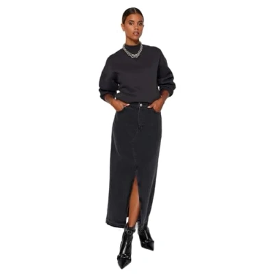 Afbeelding van Trendyol Zwarte Duurzamere Maxi Spijkerrok Met Split Twoss23Et00289