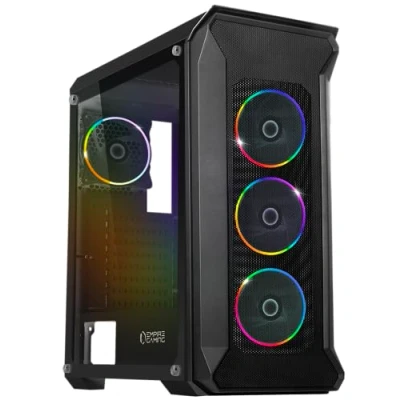 Afbeelding van EMPIRE Gaming DarkWitcher PC behuizing ARGB Medium Tower ATX Metalen mesh frontplaat en zijwand van gehard glas 4 ventilatoren 5 Volt PWM LED RGB adresseerbaar 120 mm MB Sync Zwart