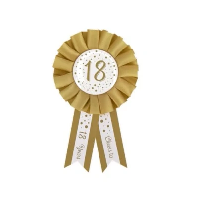 Afbeelding van Leeftijden Rozet 18 jaar Wit/ Goud 14cm per stuk