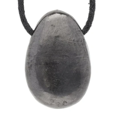 Afbeelding van Lebensquelle Plus Zwarte shungit druppelhanger, geboorde trommelsteen hanger met katoenen band, hoogwaardige edelsteenhanger, metaal (roestvrij staal of sterling zilver), Schungit