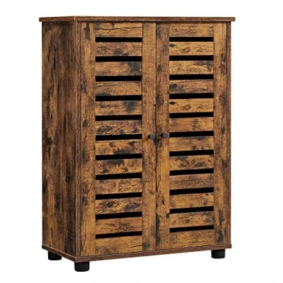 Afbeelding van VASAGLE Badkamermeubel, badkamerkast, opbergkast met lamellendeuren, 2 in hoogte verstelbare planken, voor badkamer, woonkamer, slaapkamer, hal, vintage bruin BBK142X01