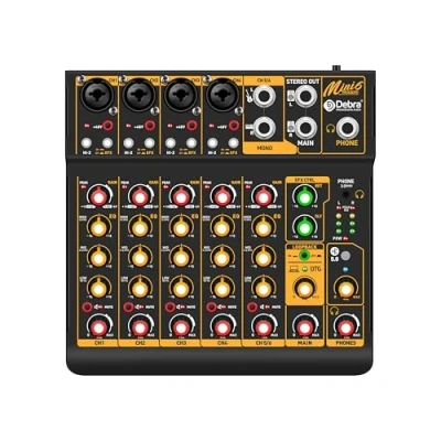 Afbeelding van Mini6 Professionele DJ Audiomixer 6 kanaals geluidsmixer met USB audio interface, 48V Bluetooth fantoomvoeding Ideaal voor streaming, podcasts en live optredens