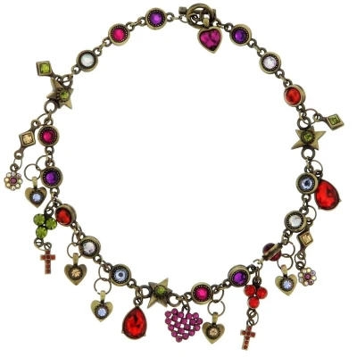 Afbeelding van Behave Ketting antiek goudkleur met multi color hangers