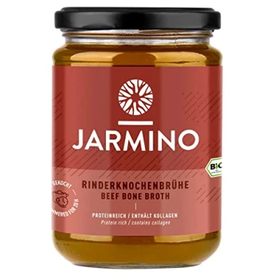 Afbeelding van Jarmino organische bot bouillon van rundvlees grazen 4x 350ml fijnste bone broth Bevat natuurlijke eiwitten, collageen, hyaluron &amp; is low carb Superfood Collageen Drink