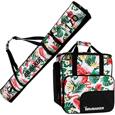 Afbeelding van BRUBAKER Combi set CarverSpotlight ski tas en skischoenentas voor 1 paar ski&#039;s + stokken schoenen helm flamingo&#039;s 170 cm