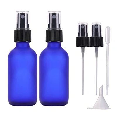 Afbeelding van LIYUABU 60ml Frosted Blue Lege Glas Spray Flessen, Kleine Fine Mist Verstuiver Hervulbare Herbruikbare Travel Flessen voor Essentiële Olie, Haar, Aromatherapie, Parfums, Reiniging (2 Pack)