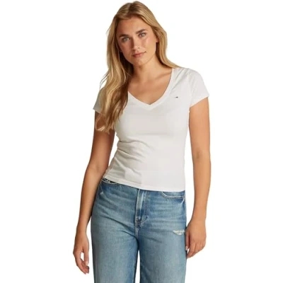 Afbeelding van Tommy Jeans SLIM Vneck Tshirt basic, Dames, Maat: 40, Ecru