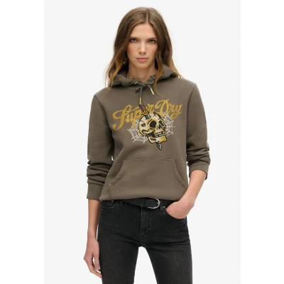Afbeelding van Superdry Vrouwen Tattoo Hoodie met Tekst en Grafische Print Donkergrijs Grootte: 34