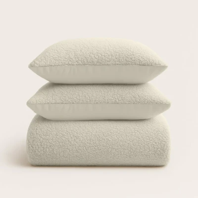 Afbeelding van Y NOT Dekbedovertrek set Teddy onderkant Microvezel 140x200/220 Eenpersoons met 20 cm instopstrook en drukknopen Cappuccino White