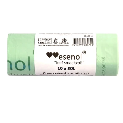 Afbeelding van Leef Smaakvol Esenol Composteerbare afvalzakken 50 liter 1 rol van 20st