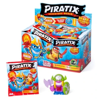 Afbeelding van Piratix ADVENTURE WORLD serie Shark Treasure, doos met 24 verrassingsenveloppen verzamelfiguren uit de elke envelop bevat 1 verrassing