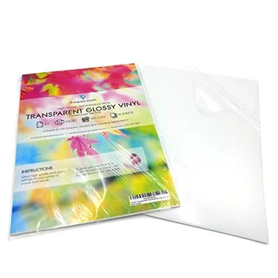 Afbeelding van Evergreen Goods Ltd 10 vellen A4 helder/transparant vinyl glanzend zelfklevend stickerpapier inkjet afdrukbare glanzende afwerking Printerpapier met hoge resolutie voor stickers, foto&#039;s, labels,