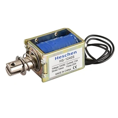 Afbeelding van Heschen Solenoid Elektromagneet, HS 1240S, DC12V, 1.6A, 25N, 10mm Slag, Push Pull Type Open Frame Deurslot