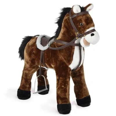 Afbeelding van Pink Papaya staand paard om op te zitten 60cm speelpaard rijden Timmy voor kinderen met geluid rijpaard