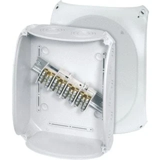 Afbeelding van Hensel enycase kabeldoos 6 25mm2 grijs ral7035 255x205x112mm 4 polig met aftakklemmen hoofdleiding ip66 dk2524s