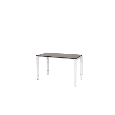 Afbeelding van Domino bureau, hoogte instelbaar (62 85cm) met 120x60cm &#039;zwevend&#039; logan eiken 25mm blad en wit (RAL9010) N poot frame.