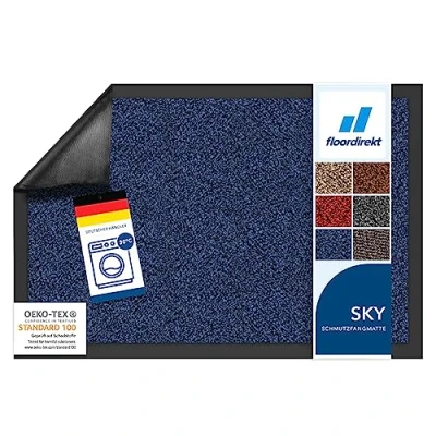 Afbeelding van Floordirekt Schoonloopmat Rhine, wasbare en effectieve vloermat, vuilvangmat met antislip achterkant, deurmat in vele maten kleuren, blauw (gemêleerd), 60 x 90 cm