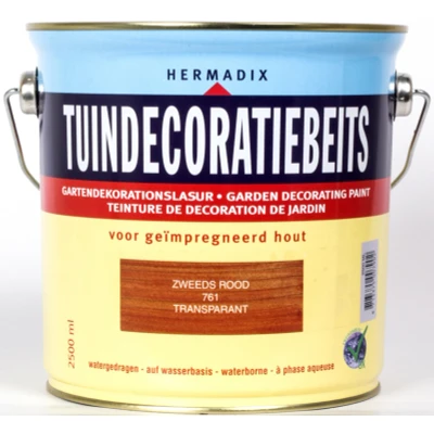 Afbeelding van Hermadix Tuindecoratiebeits Transparant 761 Zweeds Rood 2,5 liter Tuinbeits