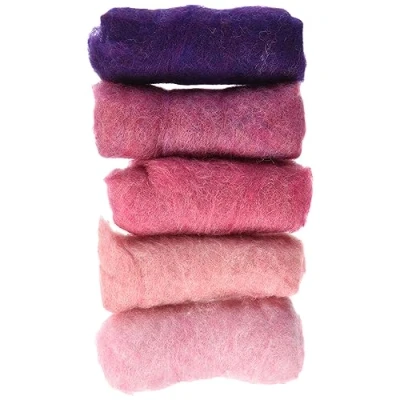 Afbeelding van Rayher Viltwol, pure scheerwol, vlies, roze gemêleerd, set 5 kleuren à 20 g, viltwol 100 100% wol om te vilten, sprookjeswol, 5363500