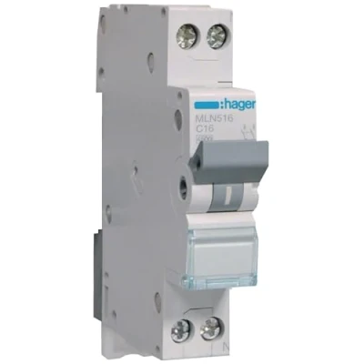Afbeelding van Hager installatieautomaat 1p n 6ka c karakteristiek 16a 1 module mln516