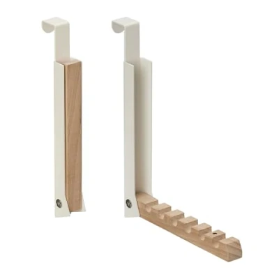 Afbeelding van Relaxdays deurhaak 2x, inklapbaar, voor 6 kledinghangers, deurdiktes tot 2 cm, metaal &amp; hout, deurkapstok, beige