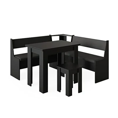 Afbeelding van Vicco Hoekbankgroep Roman, zwart, 150 x cm met tafel